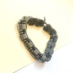 vintage gunmetal silver metallic beaded elastic bracelet